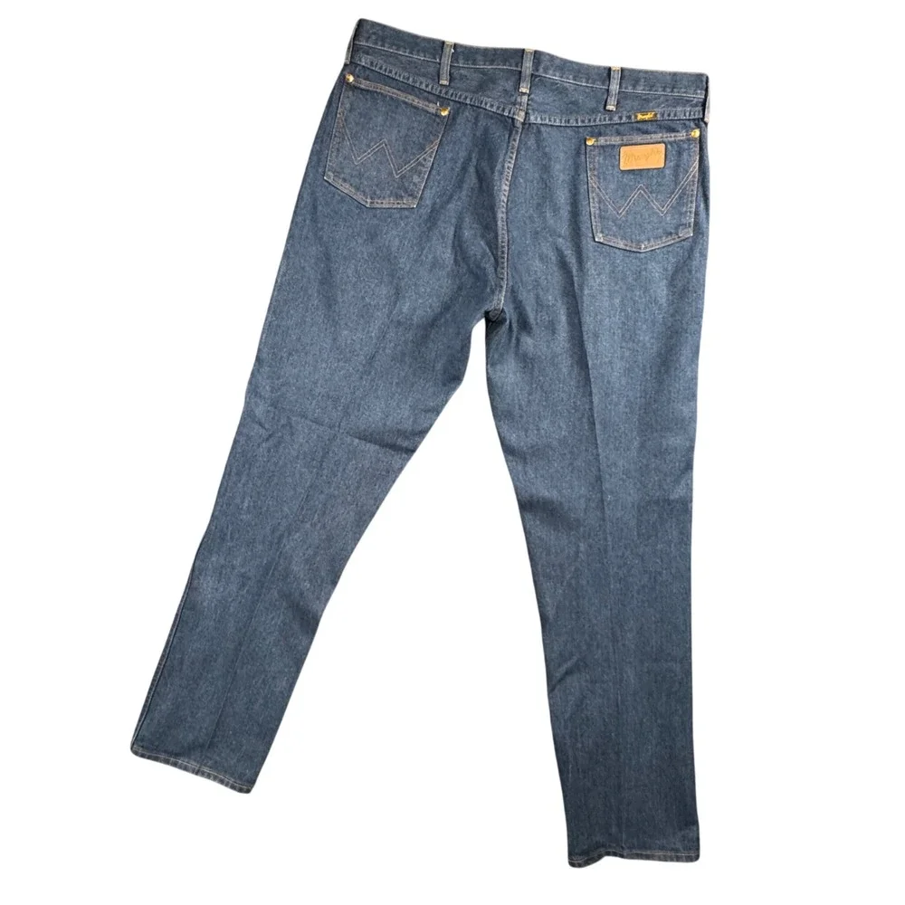 Vintage Wrangler Mens Blue Denim Jeans 42x35.5 Made USA Straight Leg Cowboy‎ Cut